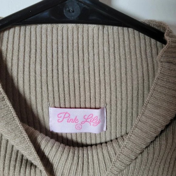 Pink Lily Taupe Sweater Maxi Dress with Side Slit | Sweater Dress | Size XL - Picture 5 of 7